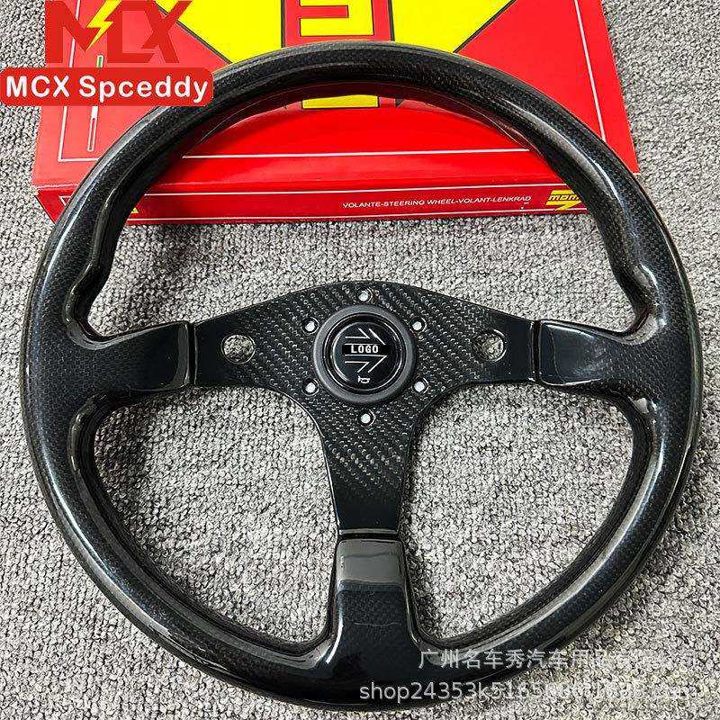 新款汽车改装通用全碳纤维方向盘14寸平款芝麻全碳赛车转向盘