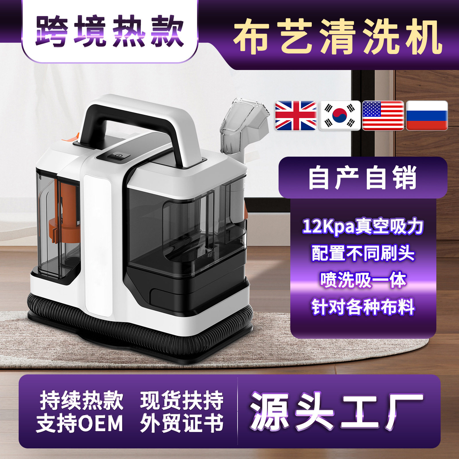 跨境W05家用布艺清洗机多功能喷抽洗吸一体双水箱沙发地毯清洁机