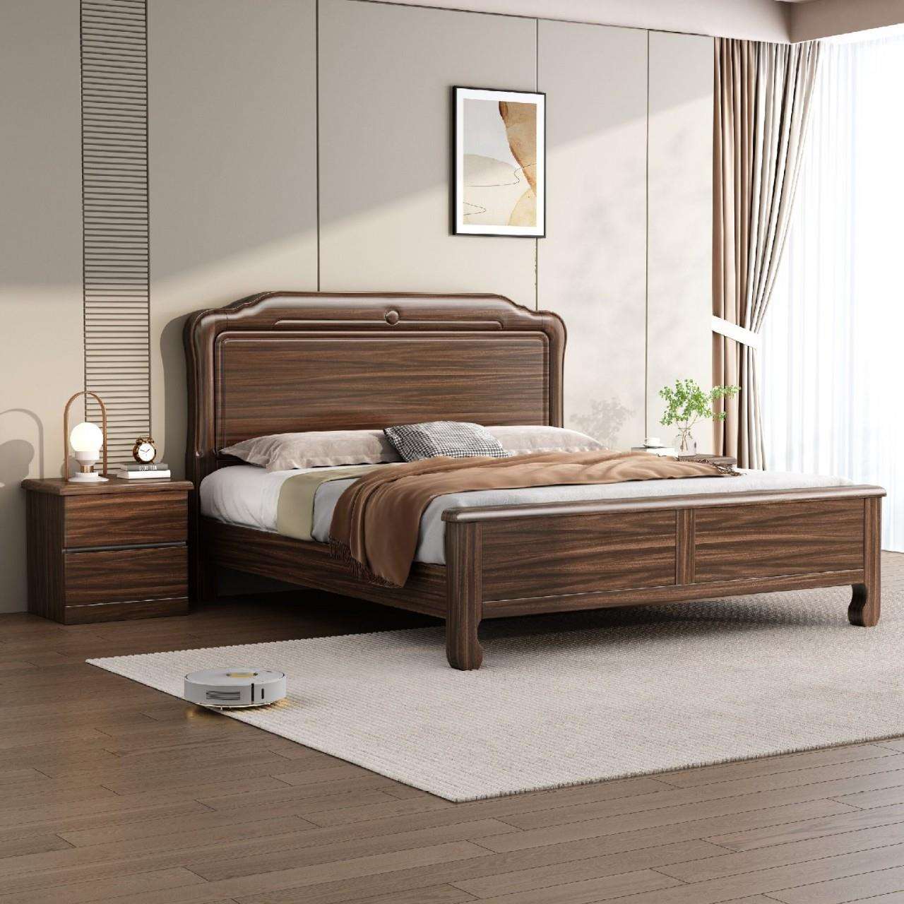 新中式北美黑胡桃木全实木床中式家用主卧古典双人床1.8直销