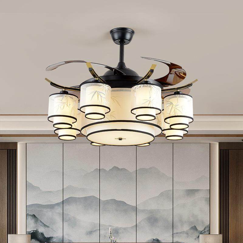 新中式客厅全铜吊扇灯中国风隐形餐厅大风力风扇吊灯中山灯具