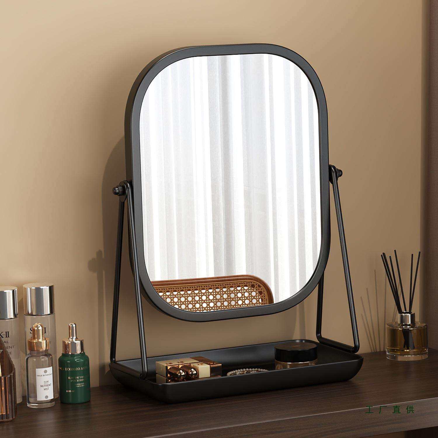 轻奢风旋转化妆镜台式桌面家用梳妆台镜子带底盘可收纳大号梳妆镜