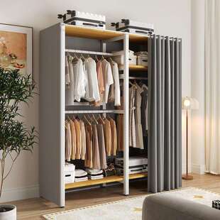 简易衣柜结实耐用钢木组合衣柜出租房钢架结构金属布衣柜家用卧室