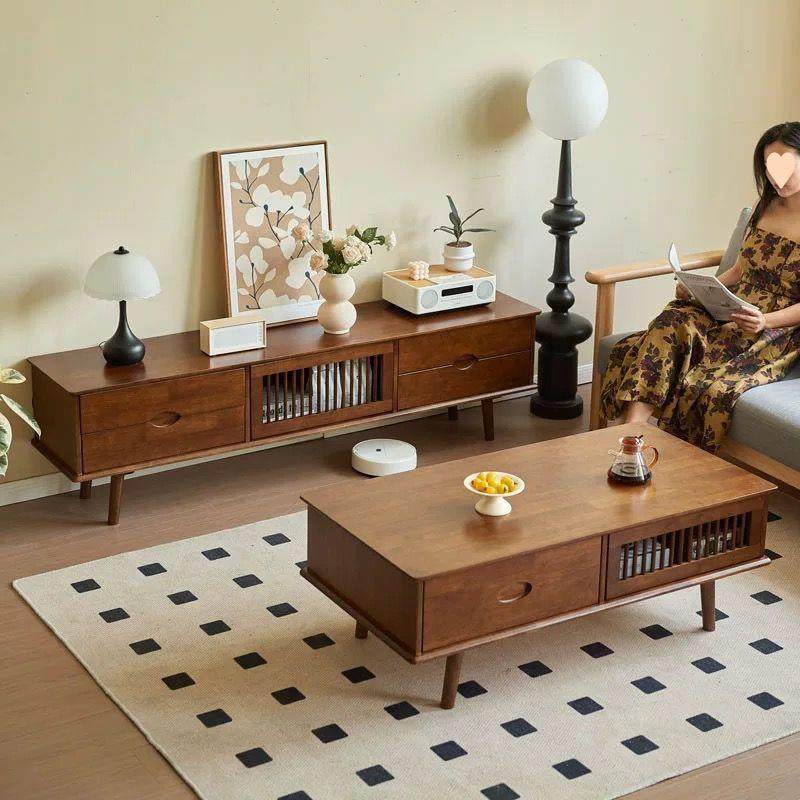 实木电视柜北欧简约现代茶几组合家用客厅小户型原木一体落地式