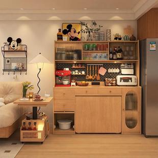 形影家具日式折叠餐桌餐边柜一体伸缩靠墙小户型家用饭桌实木柜子