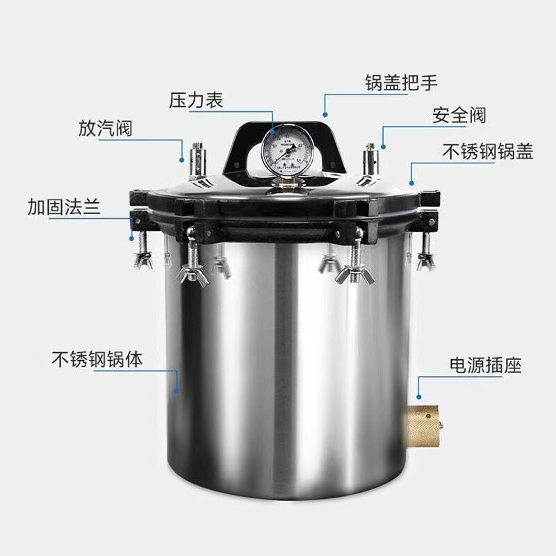 18L高压灭菌锅YX-18LM/QS认证专用全不锈钢手提式压力蒸汽灭菌器