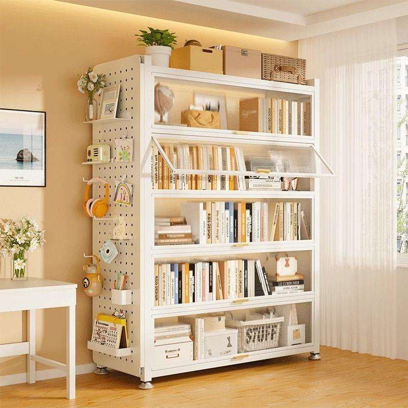 家用钢制书柜带门防尘储物柜儿童多层落地铁艺书架客厅收纳置