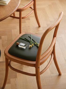 庄里藤编餐椅实木靠背中古椅子现代简约家用书桌椅复古TON811椅