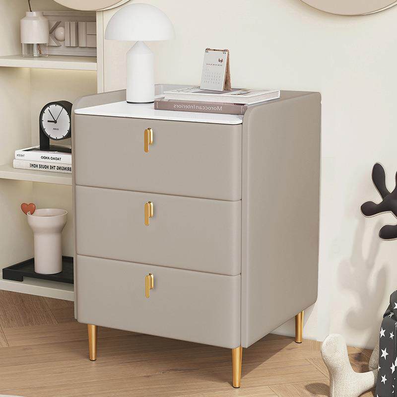 岩板床头高柜子现代简约轻奢感皮质储物柜多层卧室床边收纳柜