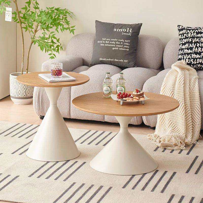 实木茶几家用奶油风极简客厅小户型现代简约高级感圆形沙发旁边几