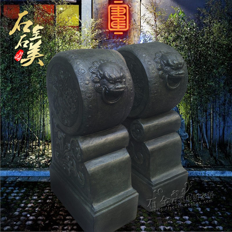 惠安石雕门墩抱鼓石庭院石鼓仿古青石摆件复古手工雕刻雕花