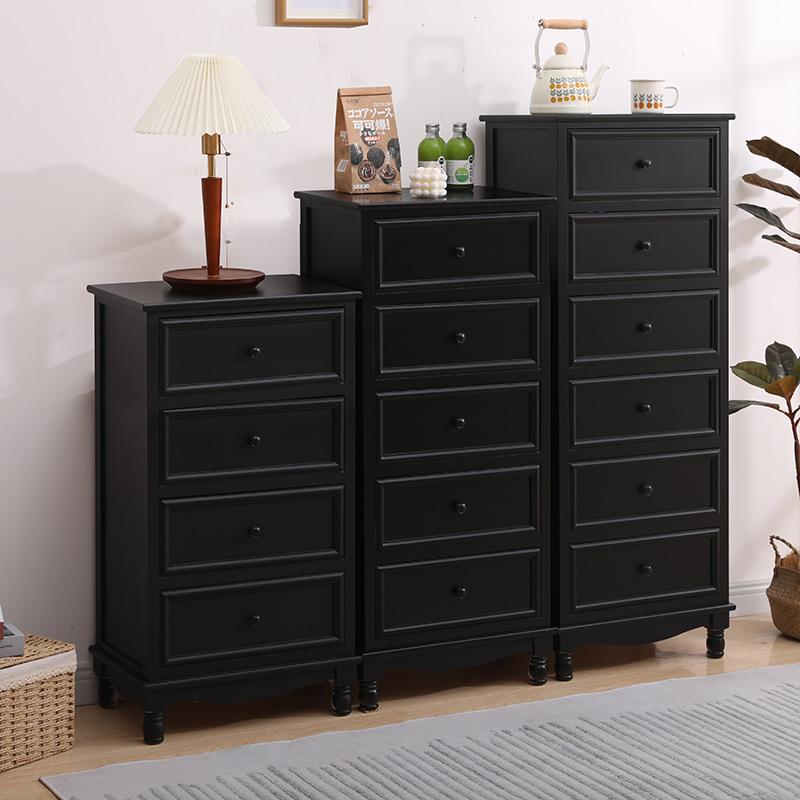 6R斗柜实木美式收纳储物柜卧室床尾柜客厅靠墙小柜子置物黑色五斗