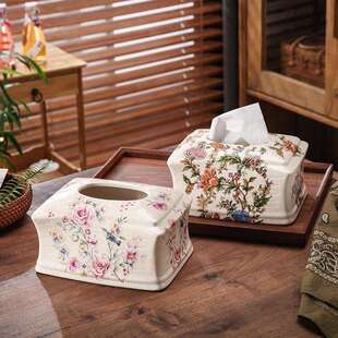 美式陶瓷纸巾盒客厅茶几创意欧式抽纸盒家用纸抽盒轻奢高级感