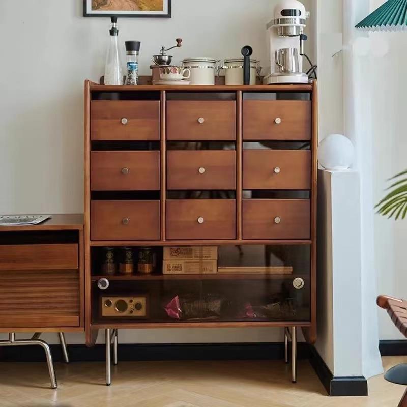 复古实木斗柜收纳柜餐边柜靠墙书柜卧室置物架边柜储物柜客厅