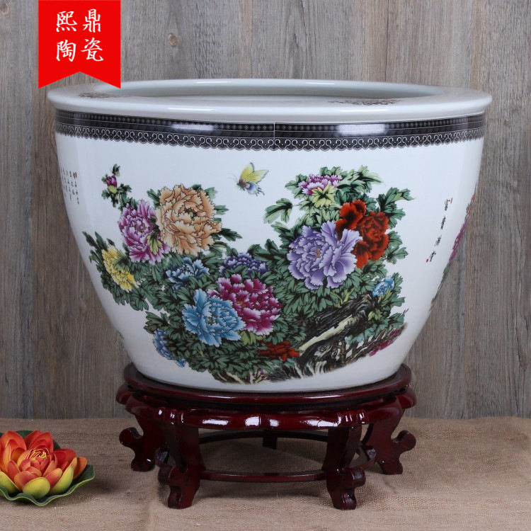陶瓷粉彩牡丹富贵满堂鱼缸