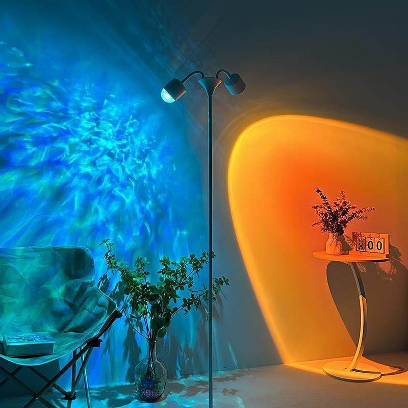 双头水波纹落地灯遥控换色氛围灯网红日落灯16色直播间背景水纹灯