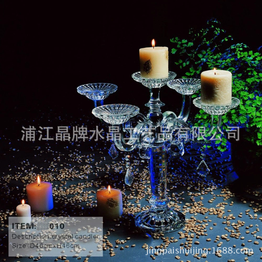 厂家直销欧式五头水晶烛台婚庆道具蜡烛台摆件样板房家居软装