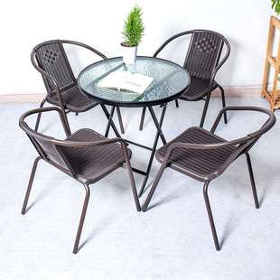 N5折叠桌子钢化玻璃家用餐桌铁艺户外阳台简易小圆桌外摆奶茶店桌