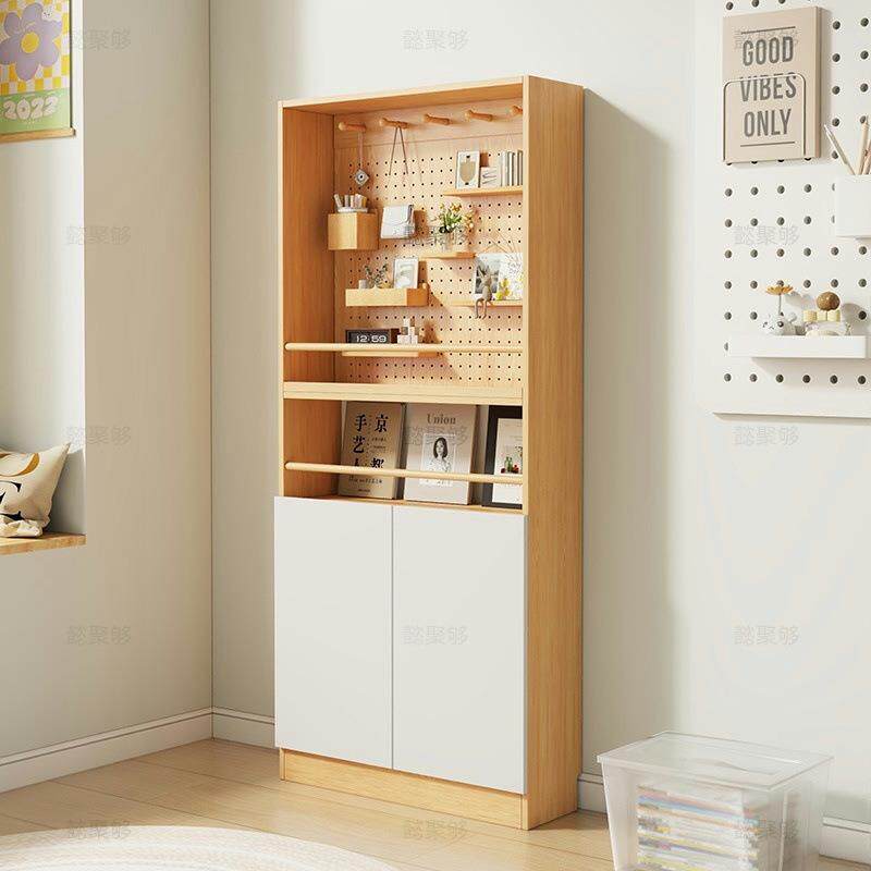 洞洞板置物架实木门后收纳柜书柜落地多层靠墙窄边柜挂衣架厂