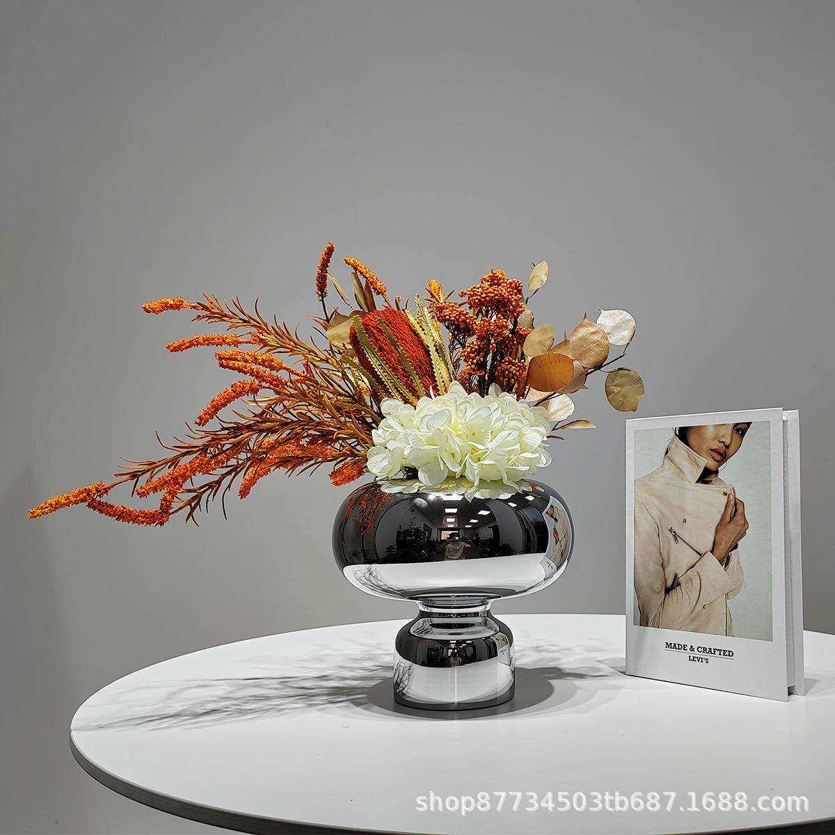 现代轻奢仿真花艺摆件插花器样板间茶几边柜装饰品售楼处艺术摆设