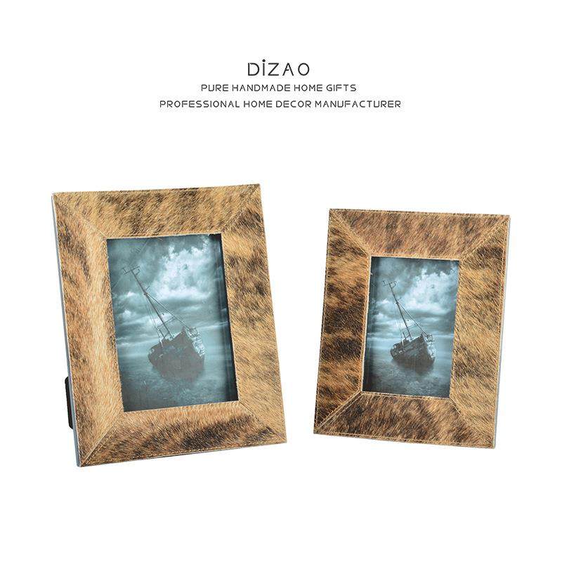 轻奢现代中古风虎纹马毛相框样板间卧室画框摆件创意家居软装饰品