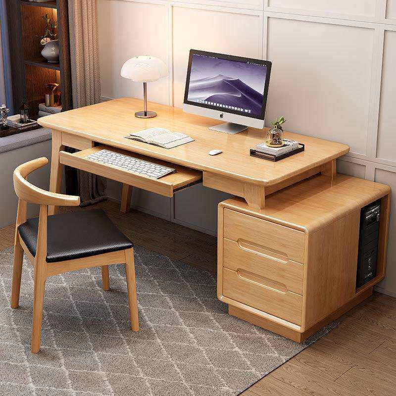简约书桌书柜一体办公桌现代家用实木电脑桌卧室学生写字桌椅组合