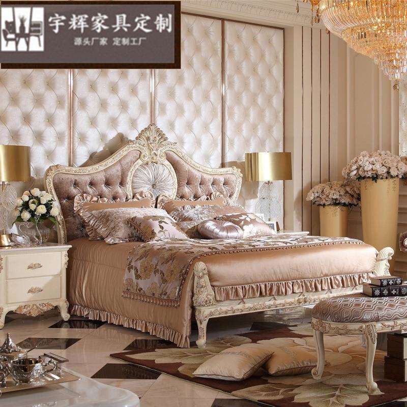意大利奢华法式双人床布艺婚床1.8米大户型别墅欧式实雕刻木床