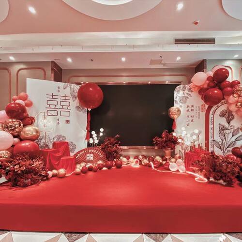 答谢宴屏幕两侧布置回门舞台喜庆装饰气球背景板套餐kt展板钉制