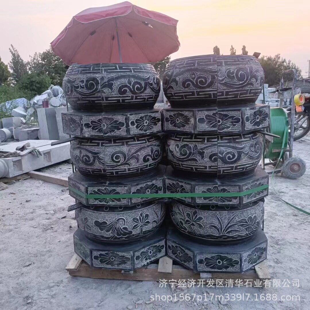 祥云柱墩石青石柱墩石雕柱脚石别墅庭院石墩底座花架盆景莲花座