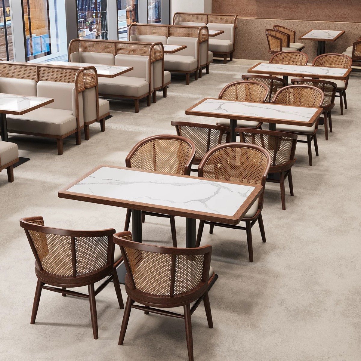 商用东南亚主题餐厅卡座沙发茶楼日料编藤沙发饭店实木桌椅批发
