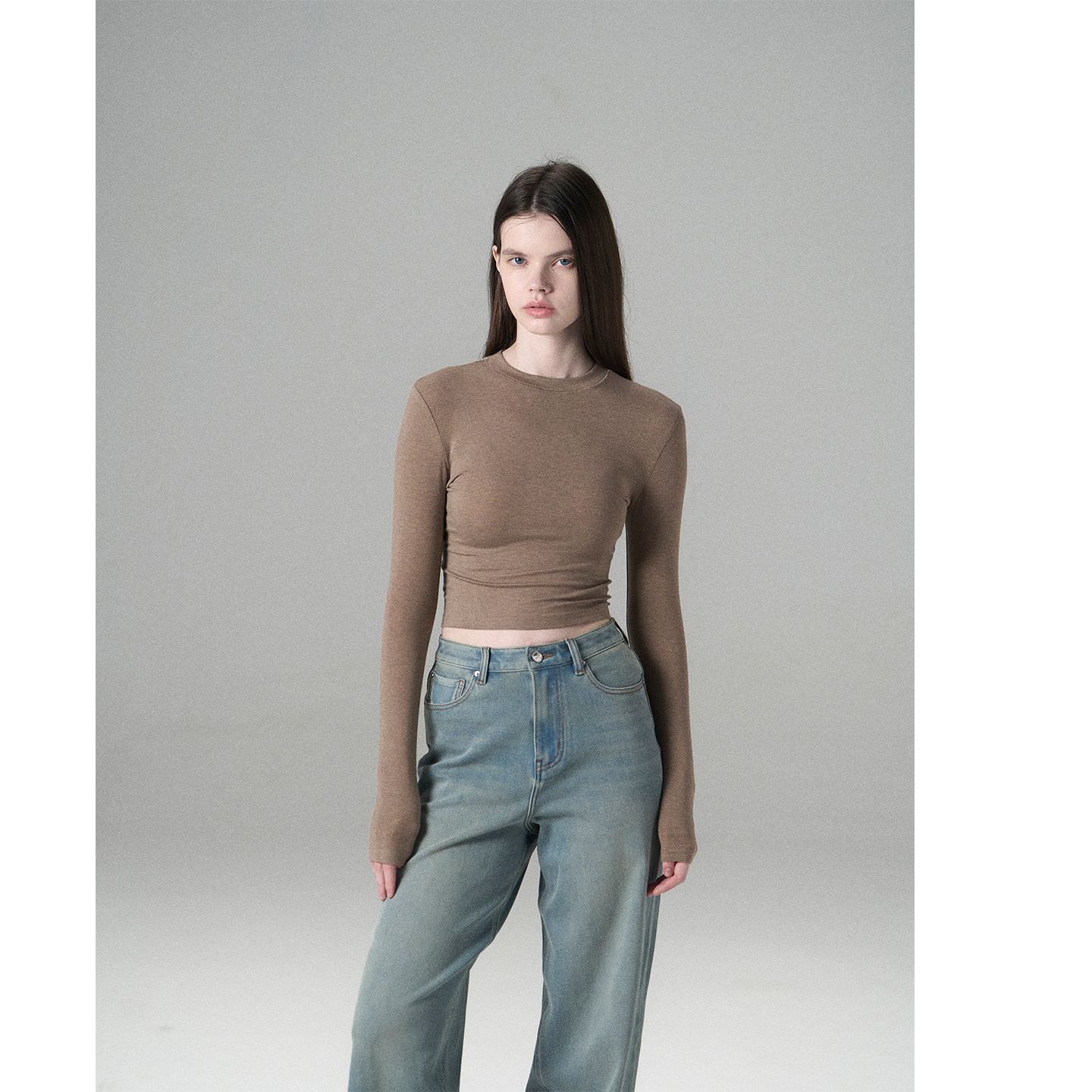 MISSCHANGE设计师品牌 天丝羊毛运动圆领长袖T恤女2025显瘦上衣