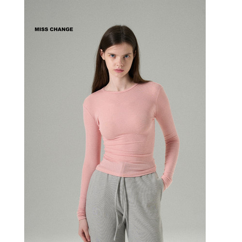 MISSCHANGE设 四季可穿/天丝28%羊毛T恤/超薄保暖细腻柔软打底衫