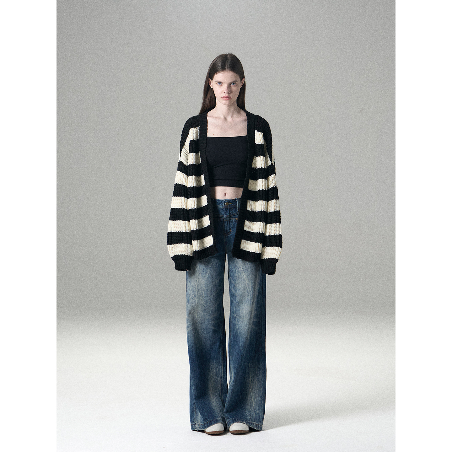 MISSCHANGE设计师品牌 复古水洗阔腿牛仔裤女高腰显瘦直筒拖地裤