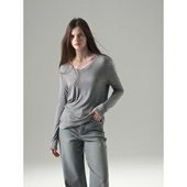 MISS 上衣 t恤女显瘦简约打底衫 CHANGE 天丝28%羊毛灰色v领长袖