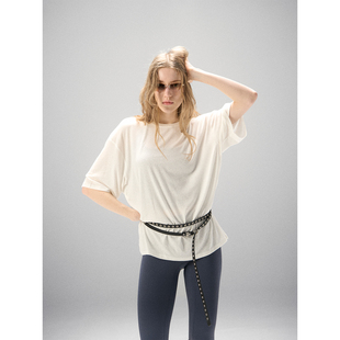 通勤纯色慵懒上衣女 天丝亚麻圆领T恤宽松麻感料短袖 MISS CHANGE