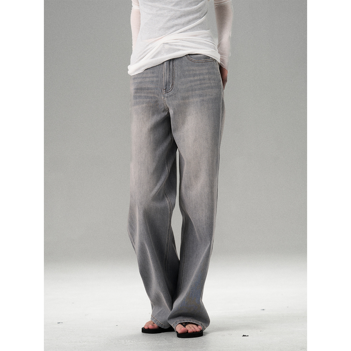 MISS CHANGE 四面弹弯刀牛仔裤女高腰宽松显瘦直筒阔腿裤长裤