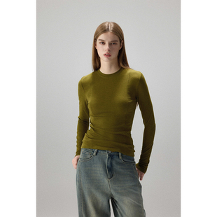 显瘦打底衫 T恤女修身 上衣 醋酸圆领长袖 MISSCHANGE设计师品牌