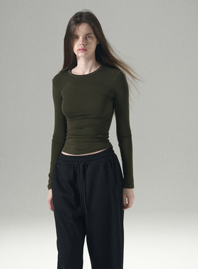 MISS CHANGE 天丝羊毛圆领修身长袖t恤女内搭显瘦简约打底衫上衣