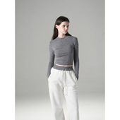 MISSCHANGE设计师品牌 上衣 打底衫 天丝羊毛圆领长袖 运动T恤女修身