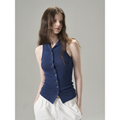 无袖 MISSCHANGE设计师品牌 醋酸针织衫 上衣单排扣简约设计感T恤女