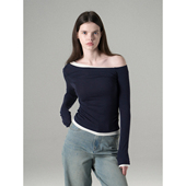 斜肩长袖 MISSCHANGE设计师品牌 天丝羊毛复古修身 t恤女假两件上衣