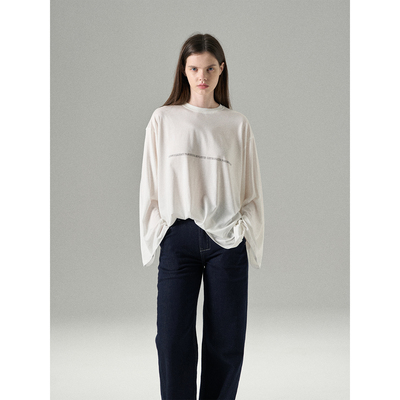 MISS CHANGE 2026天丝棉亲肤印花圆领宽松上衣慵懒舒适长袖t恤女