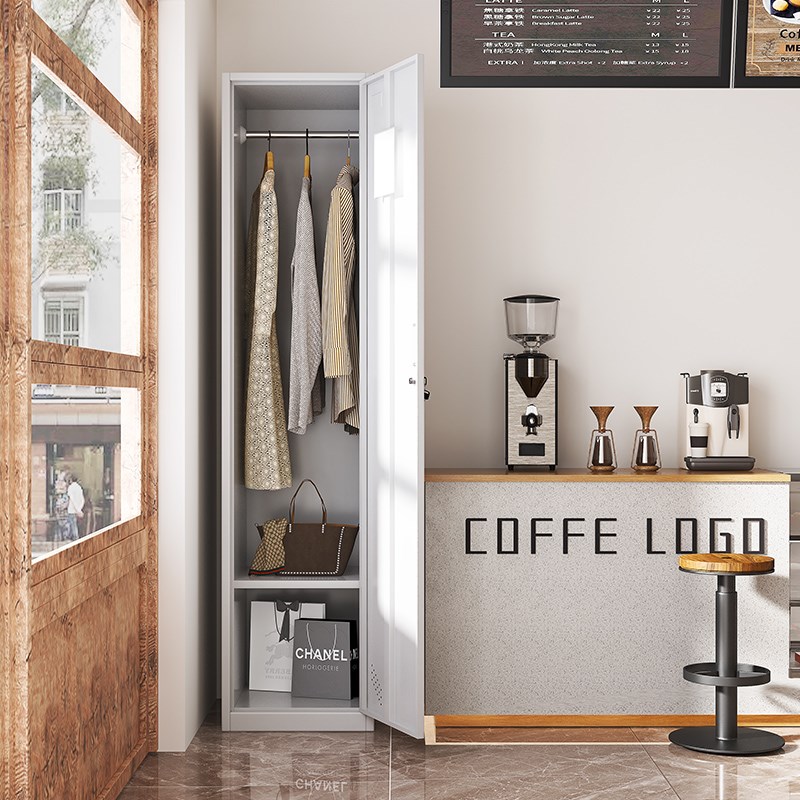 单门更衣柜员工柜铁皮柜单人柜带锁储物柜钢制更衣箱简易办公衣柜