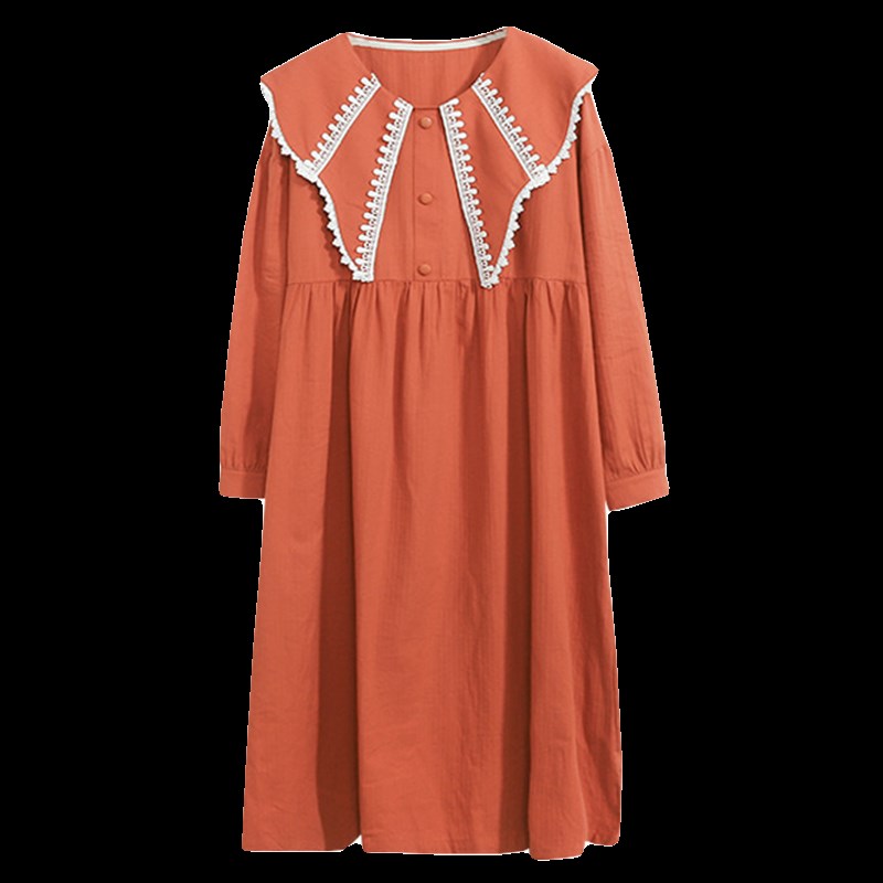 宫廷风翻领大码睡裙女200斤纯棉春秋长袖胖mm宽松孕妇睡衣家居服