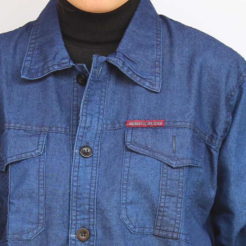 夏季长袖牛仔工作服套装男焊工薄款电焊服劳保服防烫纯棉耐磨汽修