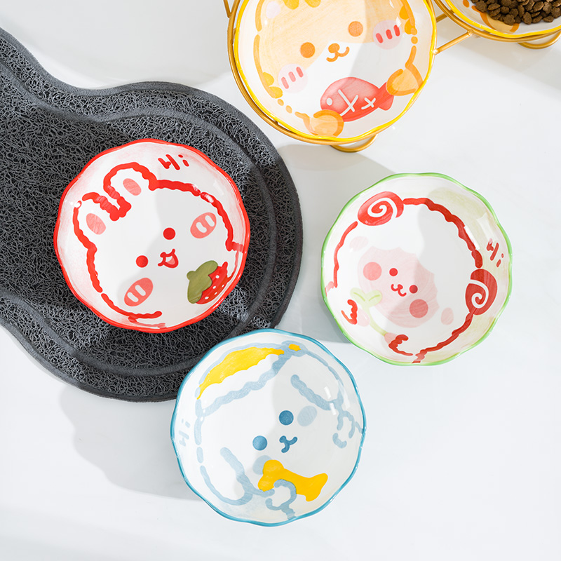 宠物狗盆猫碗陶瓷大容量斜口增高架小型犬猫咪碗护颈狗碗高脚护颈