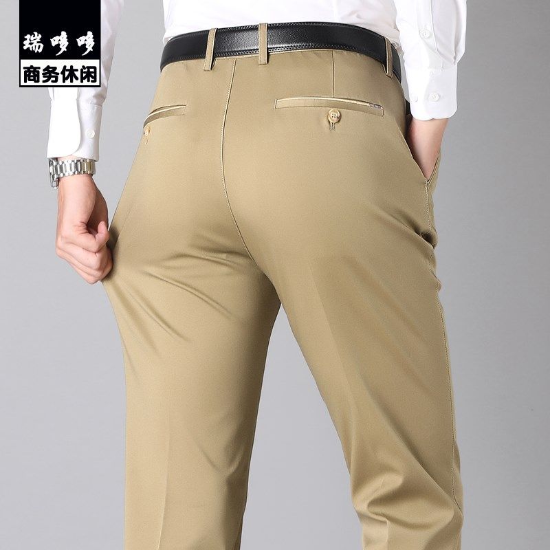 秋冬季厚款西装裤男士休闲裤中年男裤商务直筒加绒宽松爸爸长裤子