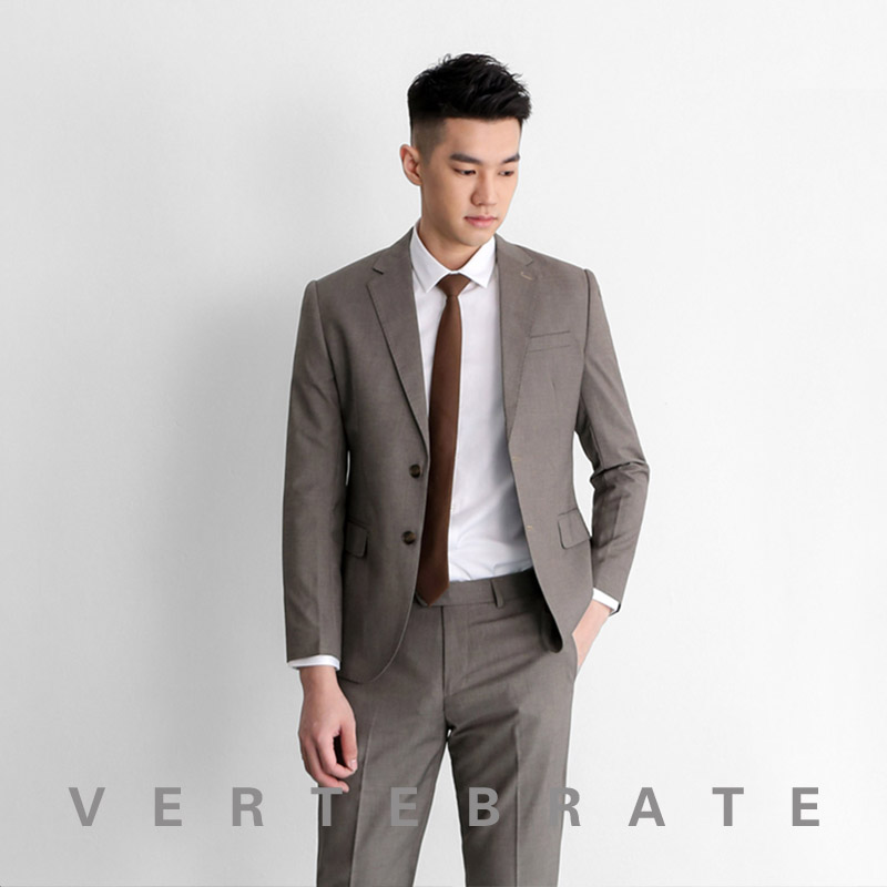 脊椎动物男装灰咖色商务男士西装西裤两件套装哔叽面料西服工作服