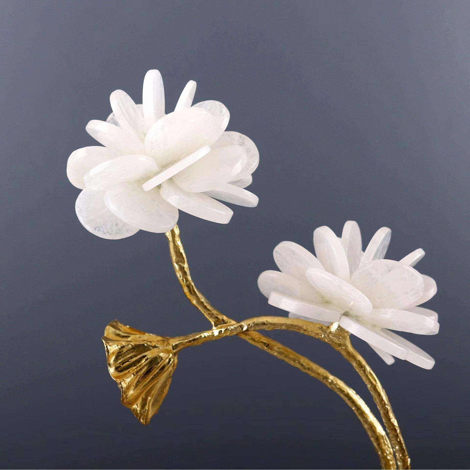 轻奢色天白居然水晶大理石花底摆件NGA客厅书房桌面家装饰品工艺