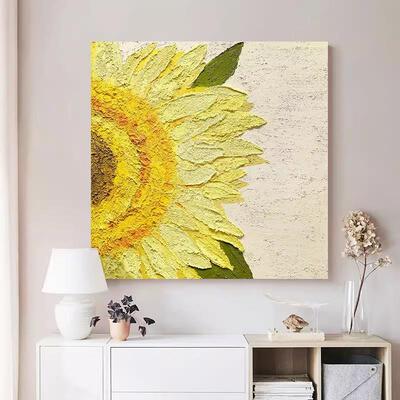 《KHS-651暖阳现代简奶约餐厅装饰画日向葵油风》美式花卉玄关柜