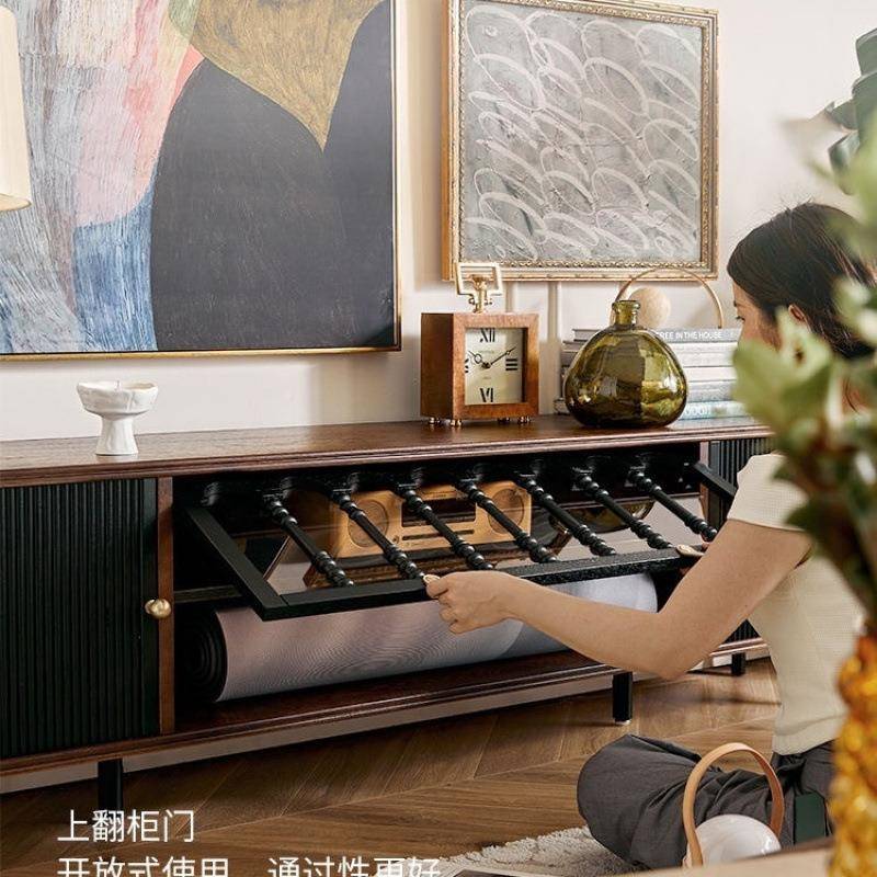 风RLC式实木复古茶法几电视柜黑色美式户小型客厅落地储物柜古家